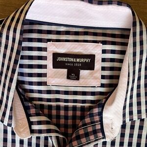 Johnston & Murphy Men's XL Button Shirt Navy Pink Purple Plaid Flip Cuff‎